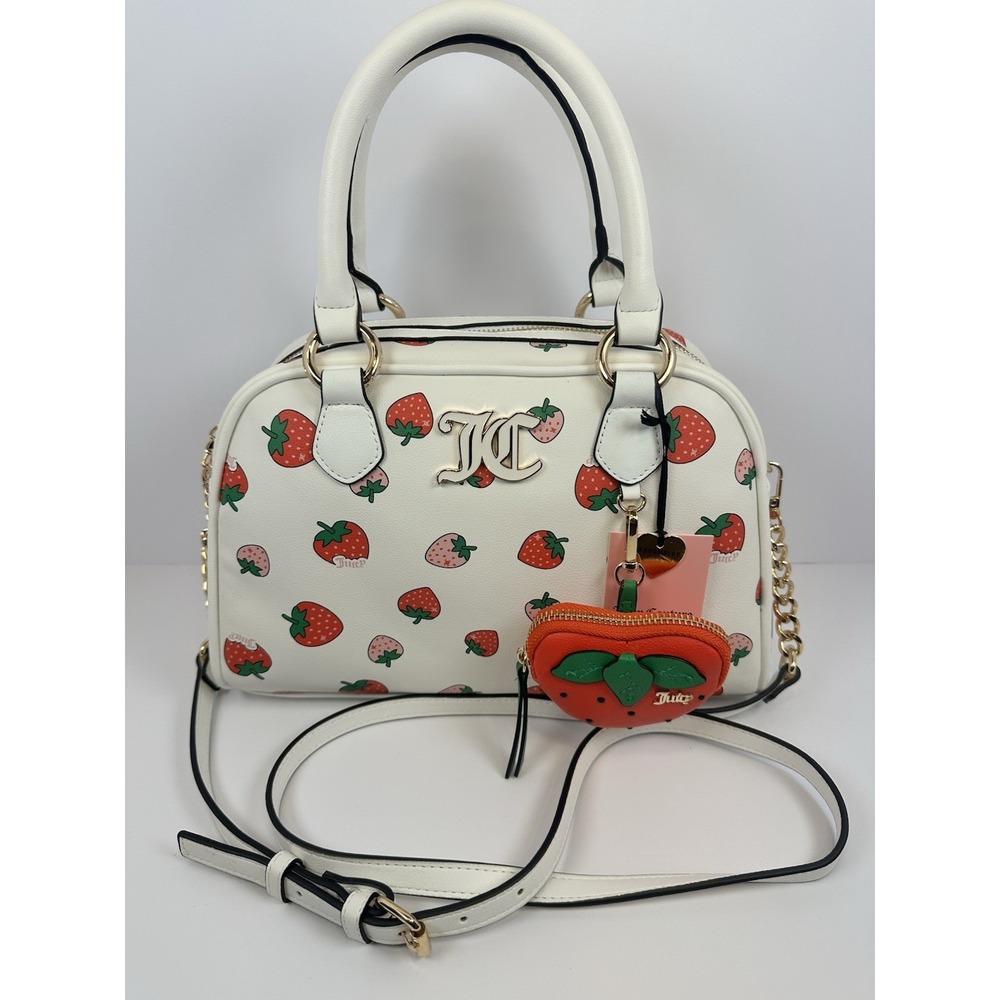 Juicy Couture Strawberry Bowler Bag White Sweet N Juicy  w Coin Purse Charm - Picture 12 of 12
